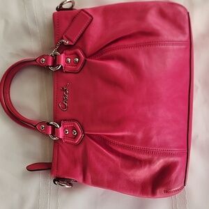 COACH Hot Pink Leather Tote Bag Purse Dual Top Handles Silver Metal Accents
